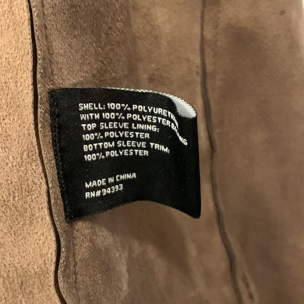 COFFEESHOP FAUX LEATHER JACKET BROWN/wFRINGE SZ M CROPPED 100%POLY-ZIP WRIST - Picture 9 of 9
